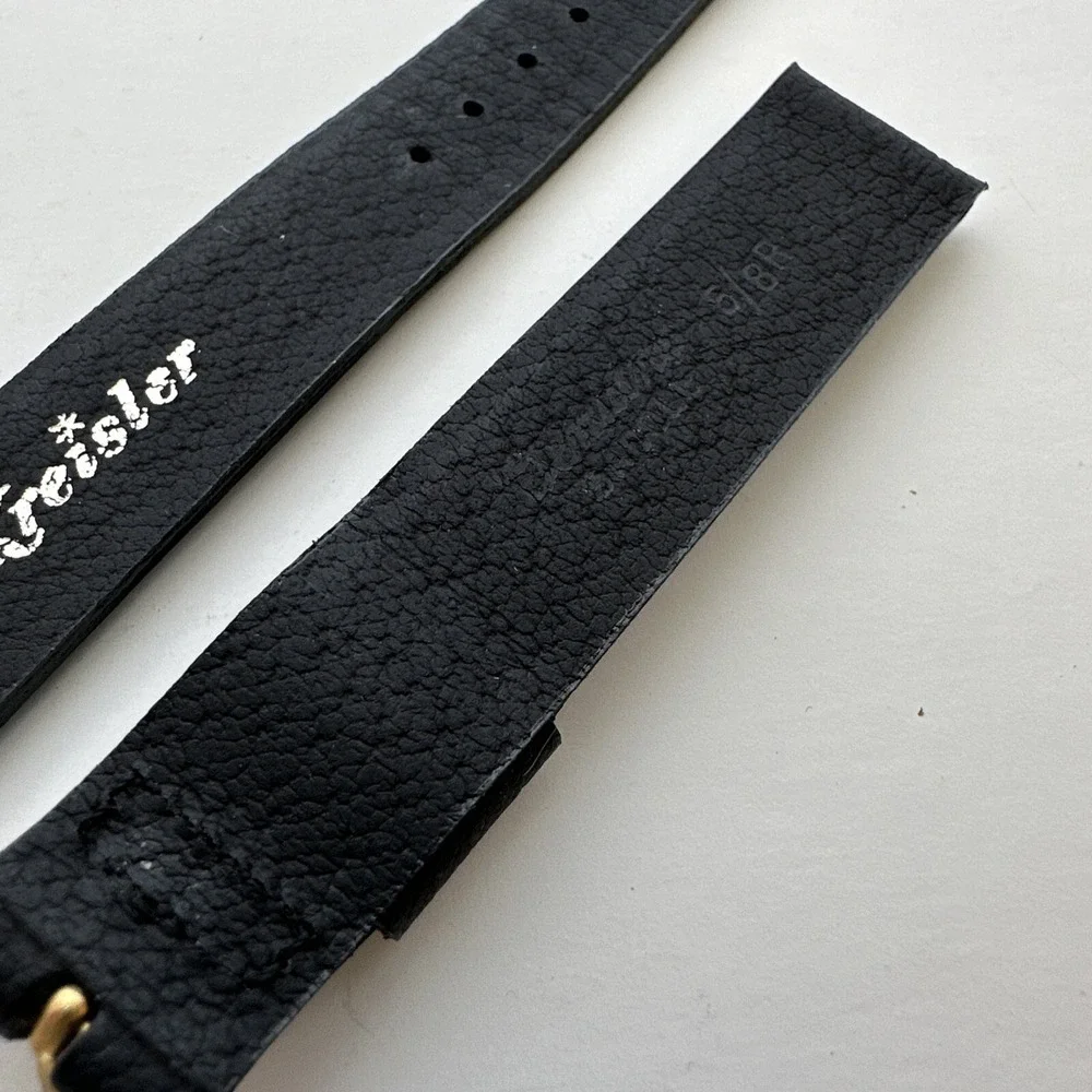 Kreisler Vintage Black Leather Watch Strap 5/8 Inch 16mm Gold Buckle Band